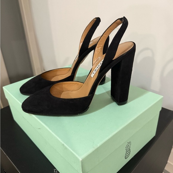 Aquazzura Shoes - Aquazzura Black Suede Slingback Heels
